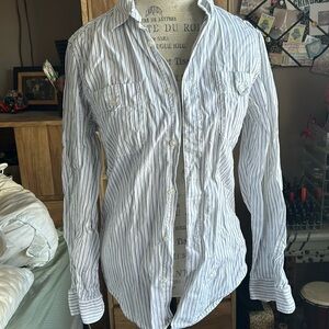 Utility White & Black Pinstripe Slim Fit Button-Down Shirt - Small